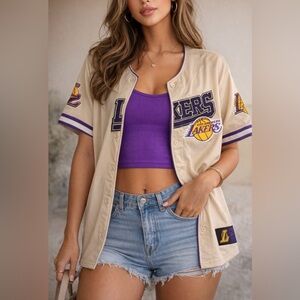 Los Angeles Lakers Beige Baseball Style Jersey-Limited Edition